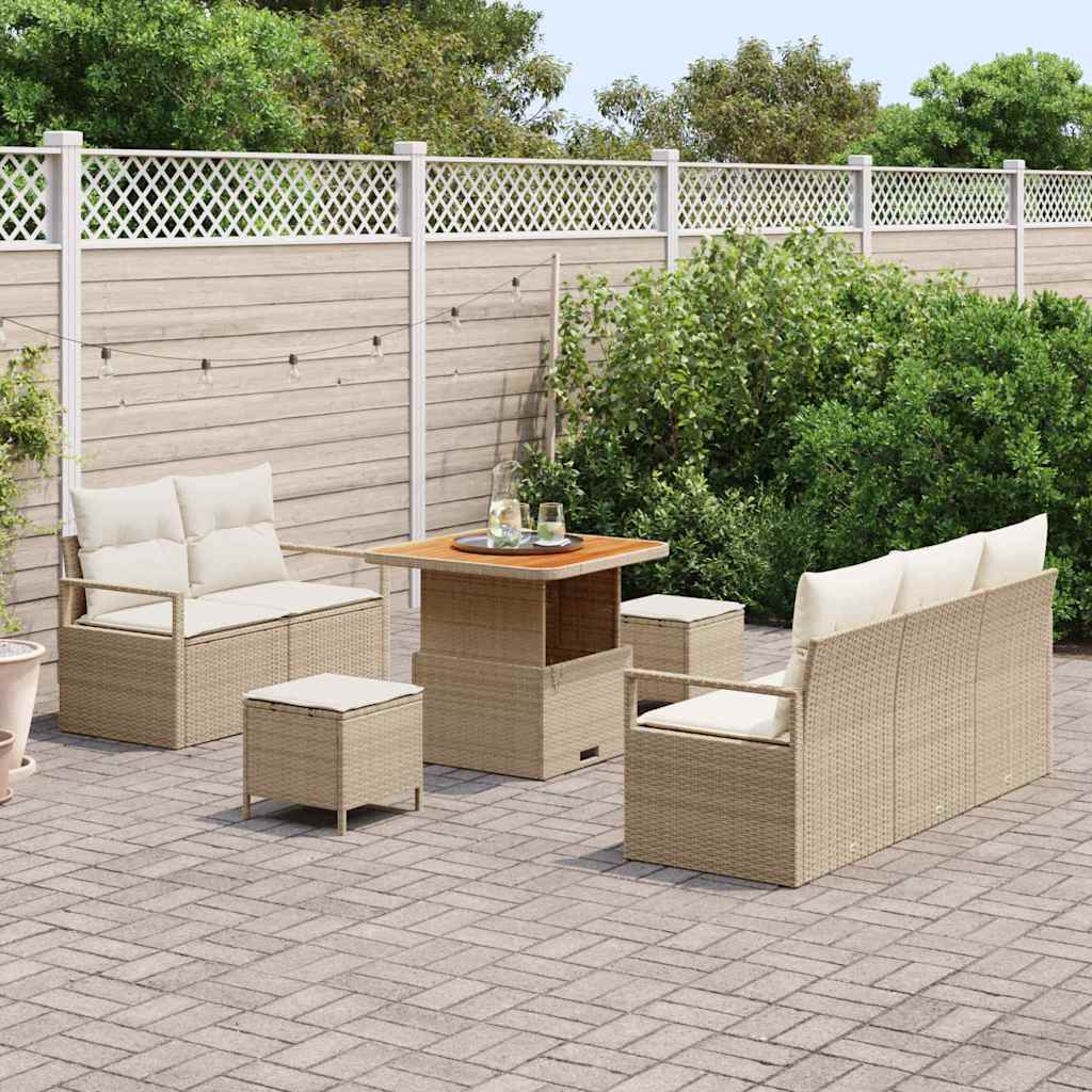 Set Divani Giardino 8 Pezzi con Cuscini Beige Polirattan Acacia 3364416