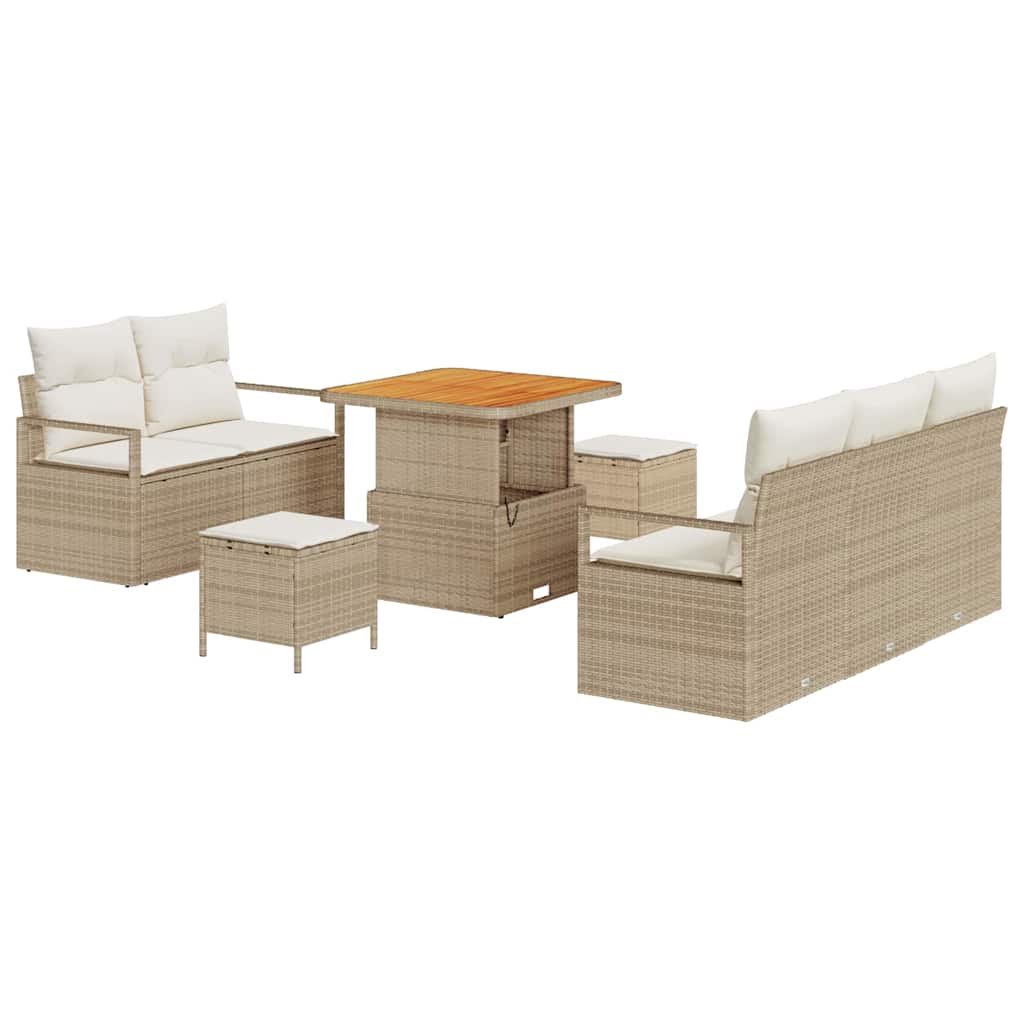 Set Divani Giardino 8 Pezzi con Cuscini Beige Polirattan Acacia 3364416
