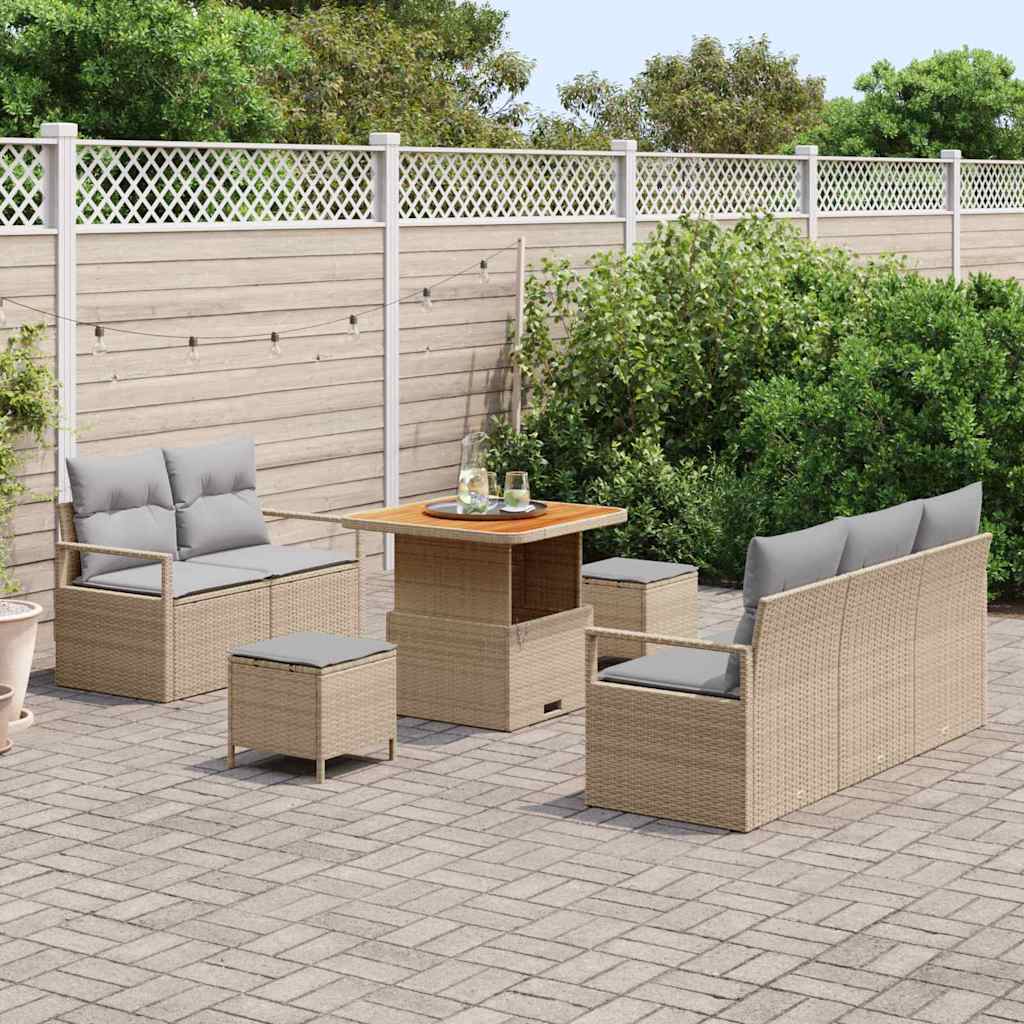 Set Divano da Giardino con cuscino 8 pcs Beige, Grigio Chiaro 3364417