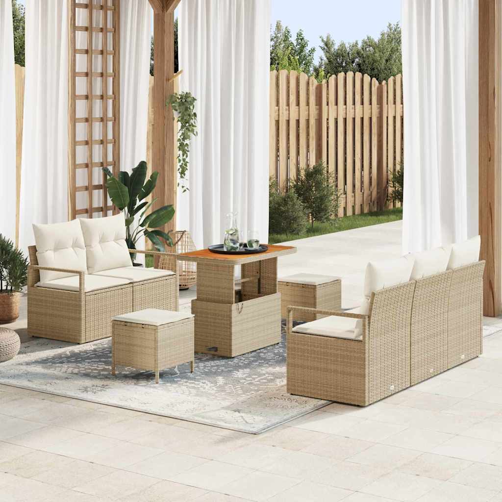 Set Divano da Giardino 8 Pezzi con Cuscini Beige Rattan Sintetico Acacia 3364421