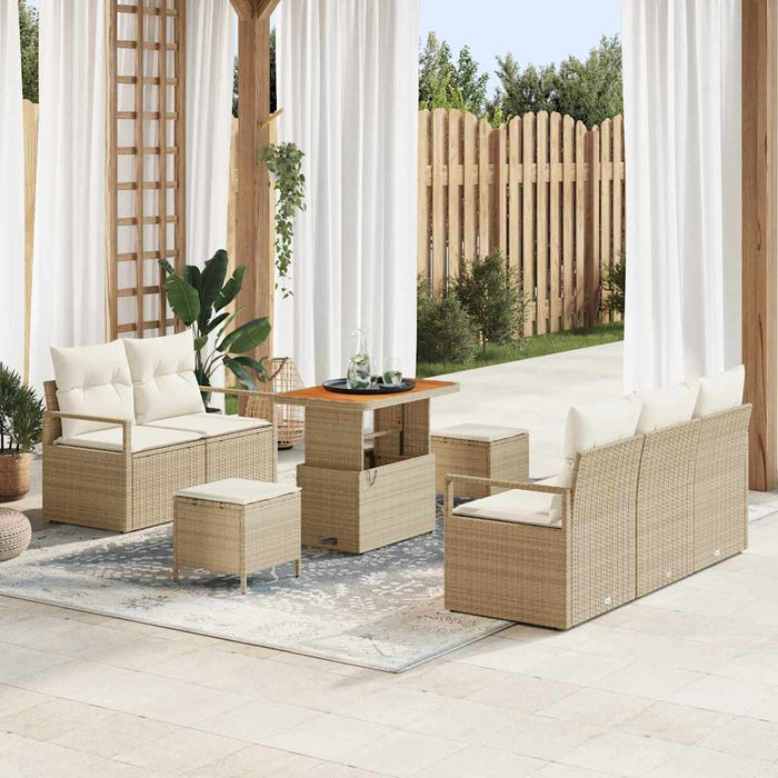 Set Divano da Giardino 8 Pezzi con Cuscini Beige Rattan Sintetico Acacia 3364421