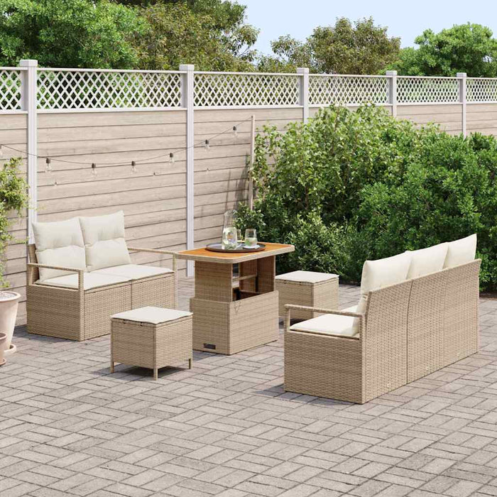 Set Divano da Giardino 8 Pezzi con Cuscini Beige Rattan Sintetico Acacia 3364421