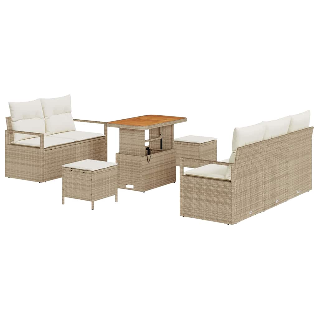 Set Divano da Giardino 8 Pezzi con Cuscini Beige Rattan Sintetico Acacia 3364421