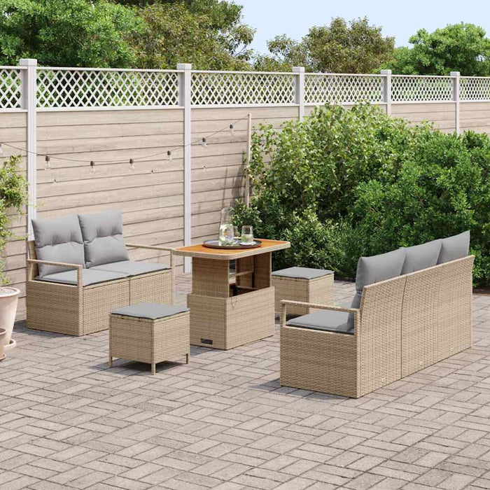 Set di Sofà da Giardino da 8 Pezzi con Cuscini Rattan Poliestere Beige Acacia 3364422