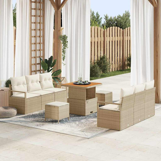 Set Divani da Giardino  9 Pezzi con Cuscini Beige in Rattan Sintetico e Acacia 3364426
