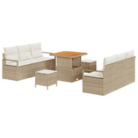 Set Divani da Giardino  9 Pezzi con Cuscini Beige in Rattan Sintetico e Acacia 3364426