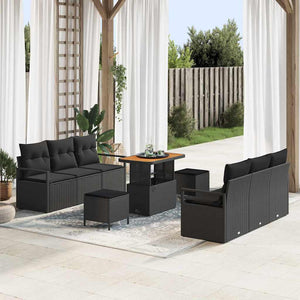 vidaXL Set Divano da Giardino con archiviazione 9 pcs Nero Poly Rattan