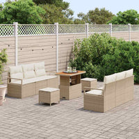 Set di divani da giardino , 9 pezzi con cuscini beige in rattan sintetico e acacia. 3364431