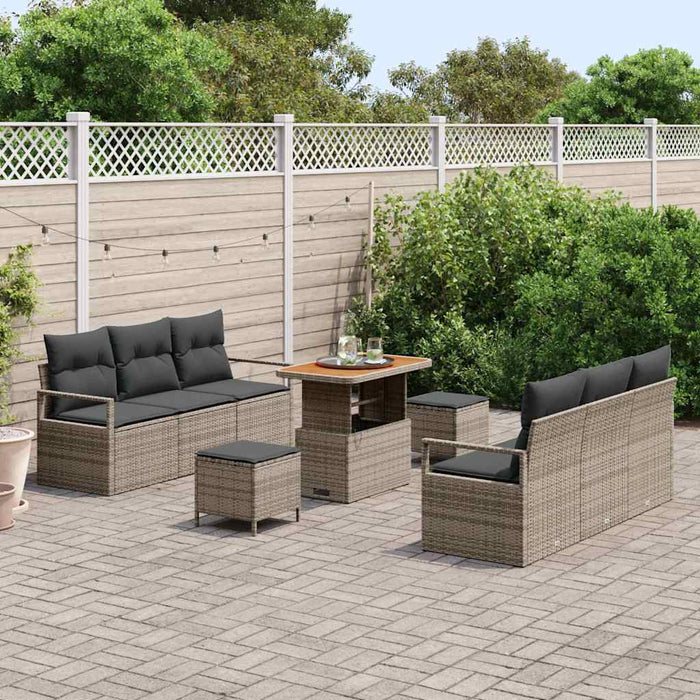 Set di divani da giardino  9 pezzi con cuscini grigi in rattan sintetico e acacia 3364433