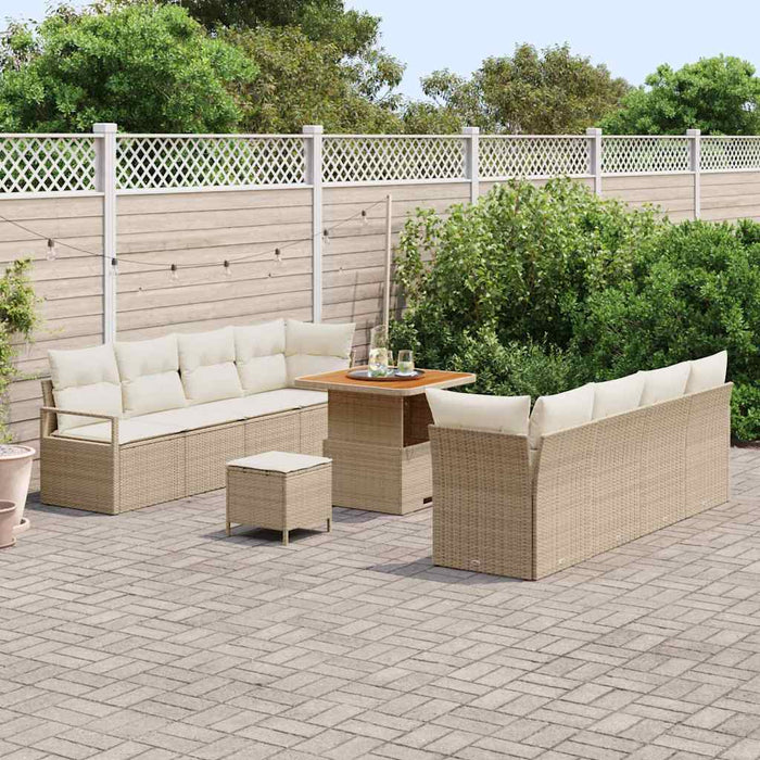 Set di Divani da Giardino da 11 Pezzi con Cuscini Beige Polyrattan Acacia 3364446
