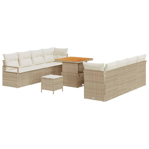 Set di Divani da Giardino da 11 Pezzi con Cuscini Beige Polyrattan Acacia 3364446