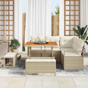 Set di Divani da Giardino da 8 Pezzi con Cuscini Beige Polyrattan Acacia 3364466
