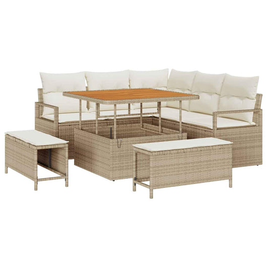 Set di Divani da Giardino da 8 Pezzi con Cuscini Beige Polyrattan Acacia 3364466