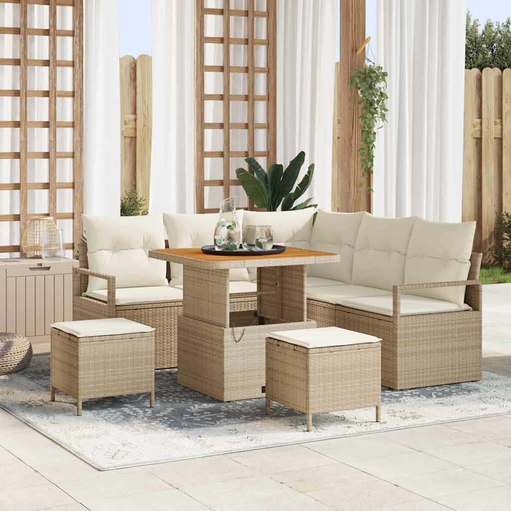 Set Divano da Giardino con Cuscini 8 Pezzi Beige Polyrattan Acacia 3364471