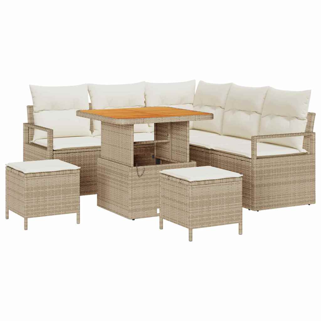 Set Divano da Giardino con Cuscini 8 Pezzi Beige Polyrattan Acacia 3364471