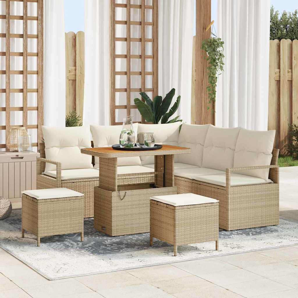 Set divani giardino  8 pezzi con cuscini beige polyrattan acacia 3364476