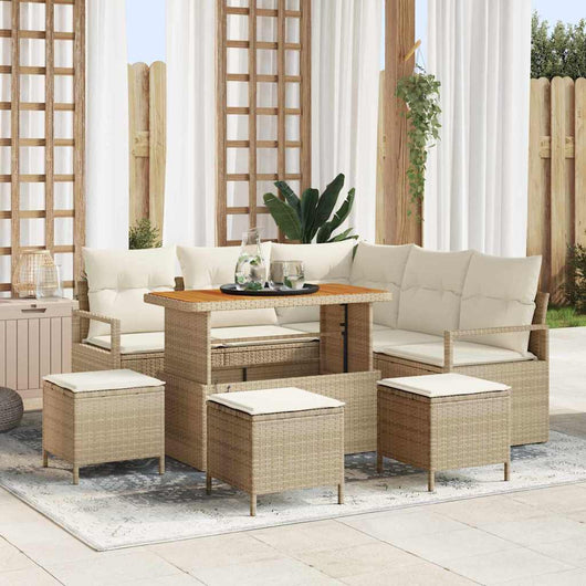 Set Divano Giardino  9 Pezzi con Cuscini Beige Polirattan Acacia 3364481