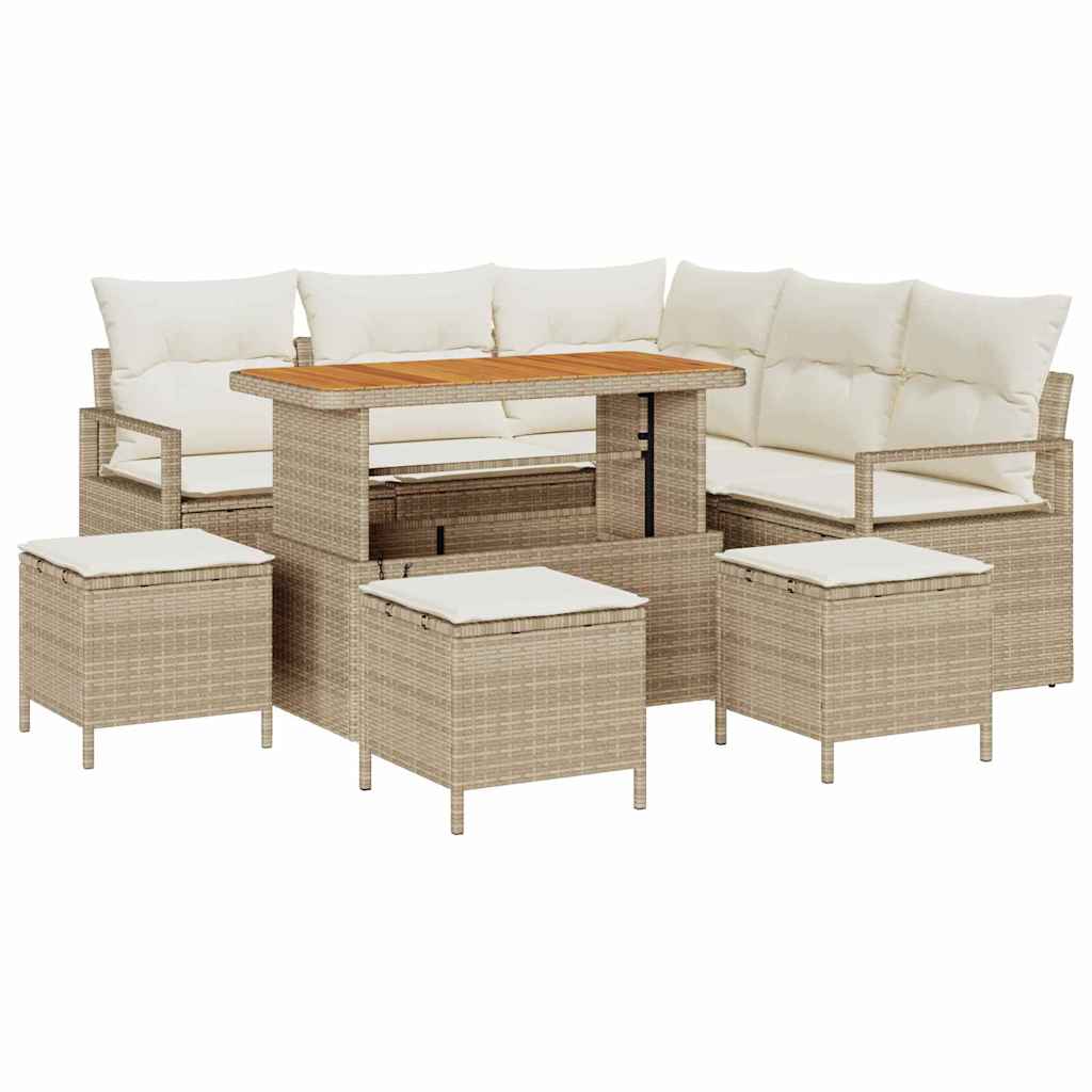 Set Divano Giardino  9 Pezzi con Cuscini Beige Polirattan Acacia 3364481