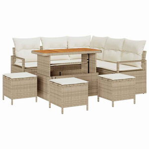 Set Divano Giardino  9 Pezzi con Cuscini Beige Polirattan Acacia 3364481
