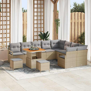 Set Divano da Giardino vitaXL in 12 Pezzi con Cuscini Beige Polyrattan Acacia 3364512