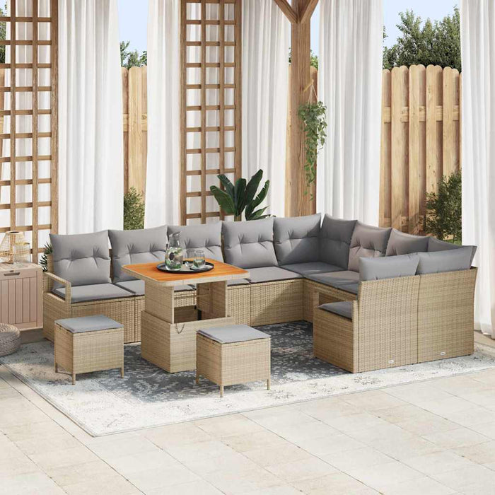 Set Divano da Giardino vitaXL in 12 Pezzi con Cuscini Beige Polyrattan Acacia 3364512