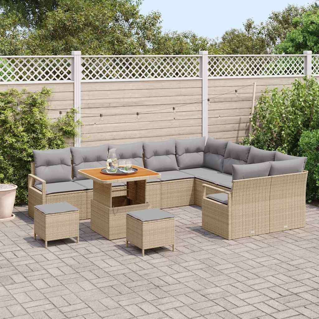 Set Divano da Giardino vitaXL in 12 Pezzi con Cuscini Beige Polyrattan Acacia 3364512