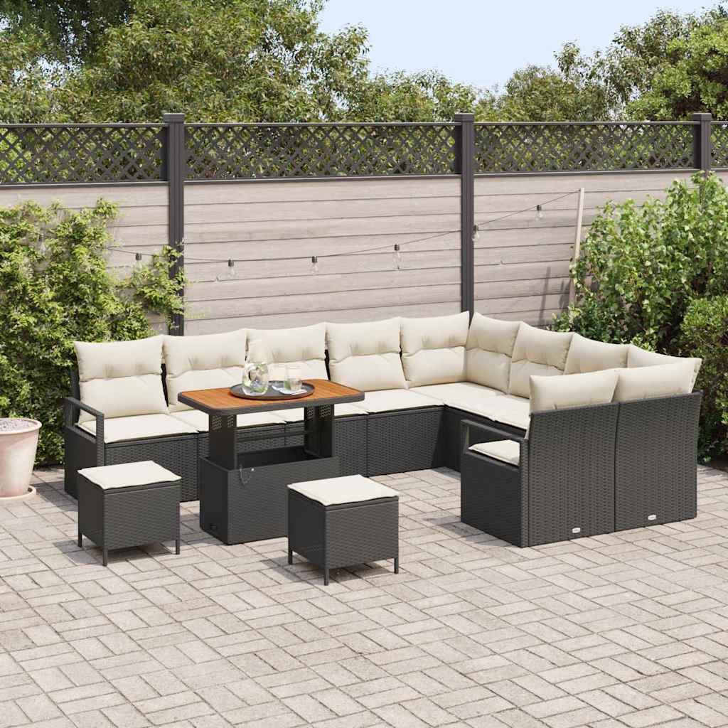 Set di Divani da Giardino  da 12 Pezzi con Cuscini Nero Polyrattan Acacia 3364515
