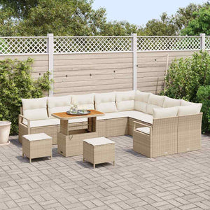 Set Divano da Giardino  12 Pezzi con Cuscini Beige Rattan Poli Acacia 3364516