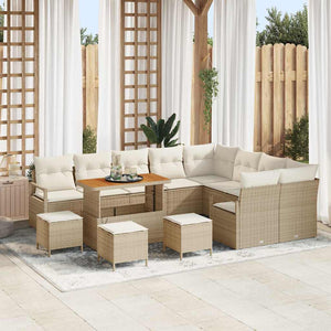 Set Divano da Giardino  13 Pezzi con Cuscini Beige Polyrattan Acacia 3364521