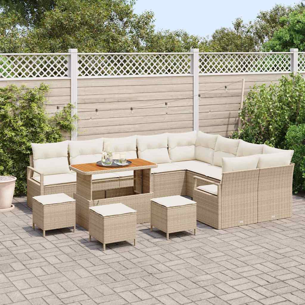 Set Divano da Giardino  13 Pezzi con Cuscini Beige Polyrattan Acacia 3364521