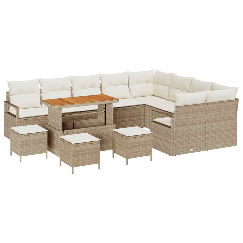 Set Divano da Giardino  13 Pezzi con Cuscini Beige Polyrattan Acacia 3364521