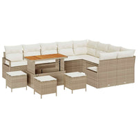 Set Divano da Giardino  13 Pezzi con Cuscini Beige Polyrattan Acacia 3364521