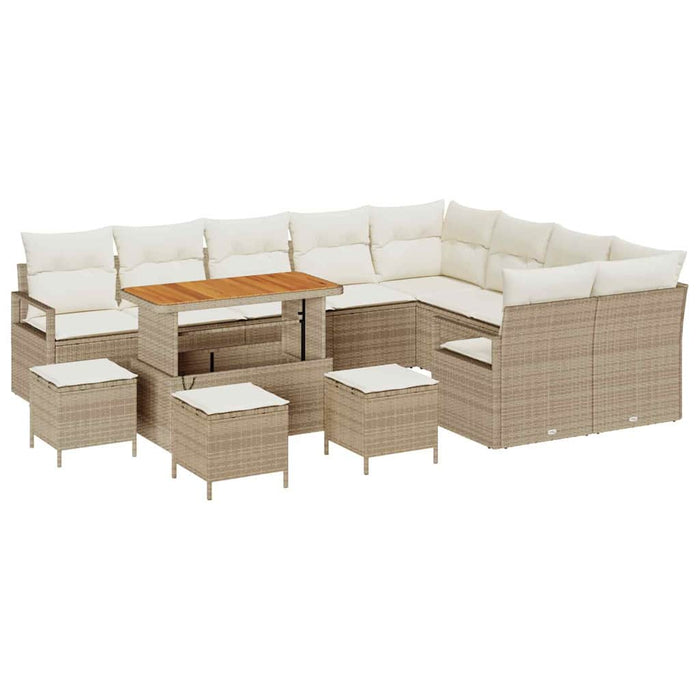 Set Divano da Giardino  13 Pezzi con Cuscini Beige Polyrattan Acacia 3364521
