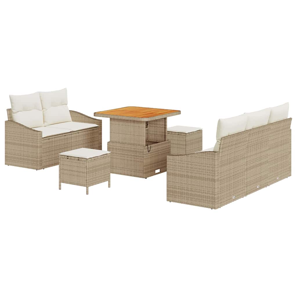 Set Divani Giardino  8 Pezzi con Cuscini Beige Rattan Polimero Acacia 3364546