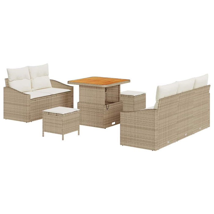 Set Divani Giardino  8 Pezzi con Cuscini Beige Rattan Polimero Acacia 3364546