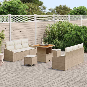 Set di Divani da Giardino  da 9 Pezzi con Cuscini Beige Polyrattan Acacia 3364556