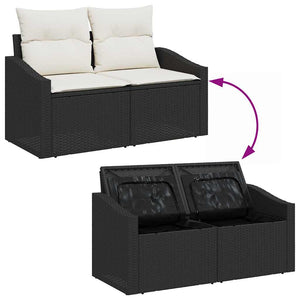 Set di Sofà da Giardino 9 Pezzi con Cuscini Neri in Polyrattan 3364560