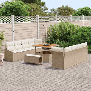 Set di Sofà da Giardino a 11 Pezzi con Cuscini Beige in Polyrattan Acacia 3364586