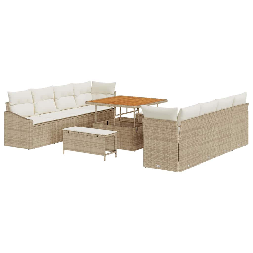 Set di Sofà da Giardino a 11 Pezzi con Cuscini Beige in Polyrattan Acacia 3364586