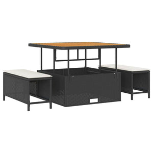 Set di Sofà da Giardino 8 Pezzi con Cuscini Nero Rattan Sintetico Acacia 3364595