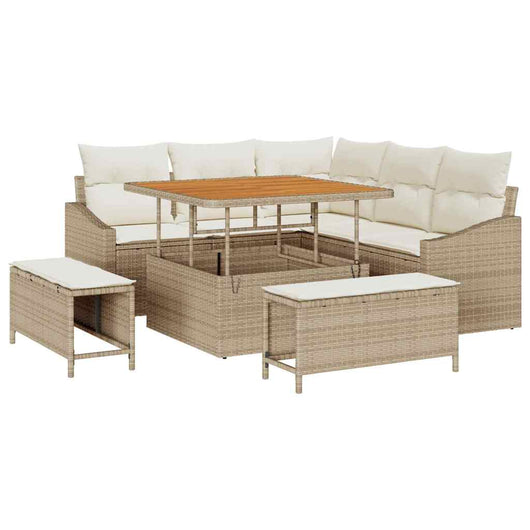 Set di divani da giardino 8 pezzi con cuscini beige in rattan polimerico Acacia 3364596
