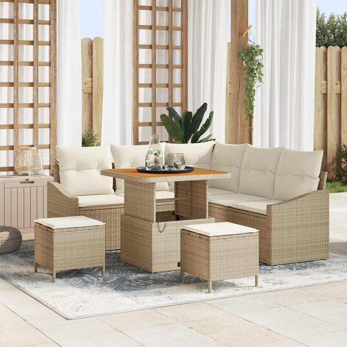 Set Divano da Giardino 8 Pezzi con Cuscini Beige Polyrattan Acacia 3364601