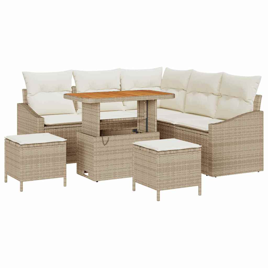 Set di Sofà da Giardino  8 Pezzi con Cuscini Beige Polyrattan Acacia 3364606