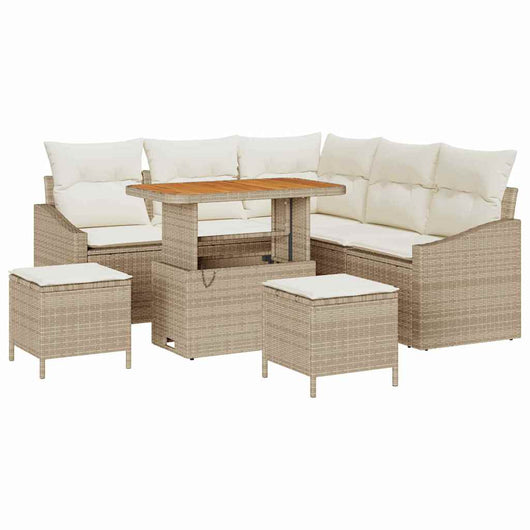Set di Sofà da Giardino  8 Pezzi con Cuscini Beige Polyrattan Acacia 3364606