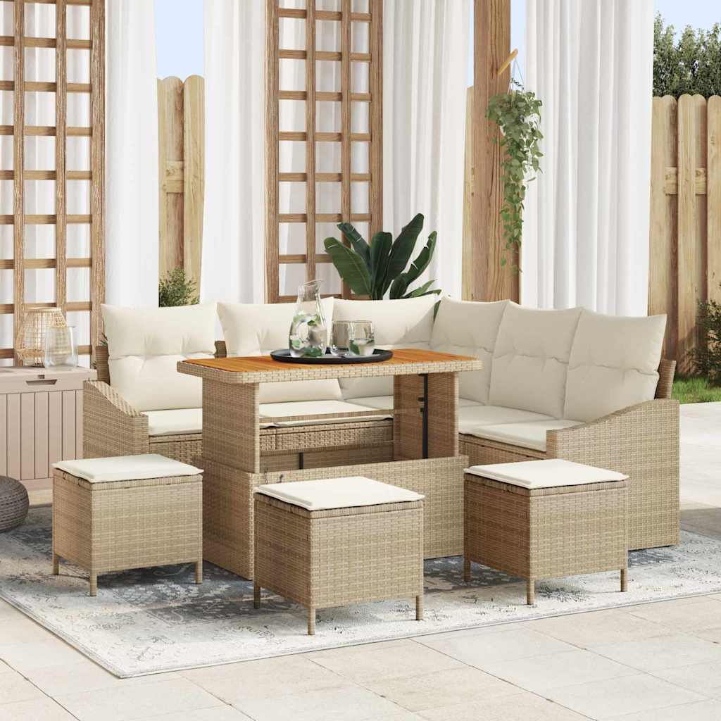Set di Divani da Giardino 9 Pezzi con Cuscini Beige in Rattan Poly Acacia 3364611