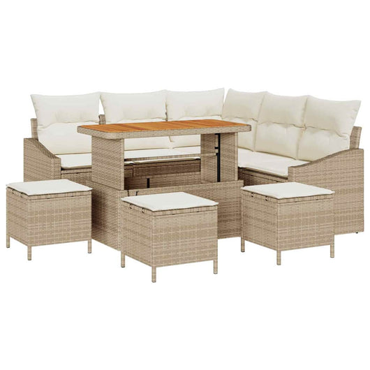 Set di Divani da Giardino 9 Pezzi con Cuscini Beige in Rattan Poly Acacia 3364611