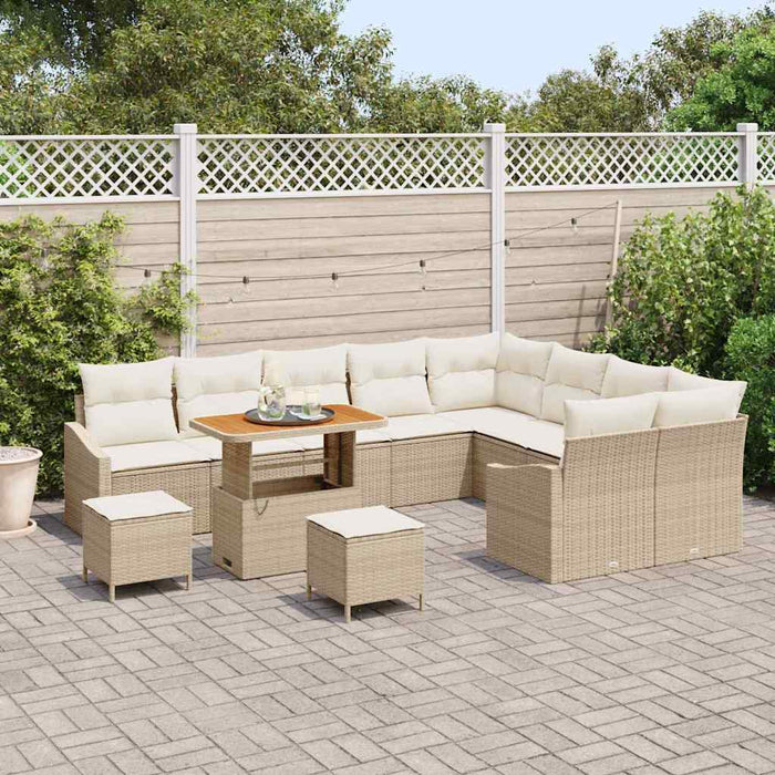 Set Divano Giardino 12 Pezzi con Cuscini Beige Polyrattan Acacia 3364646