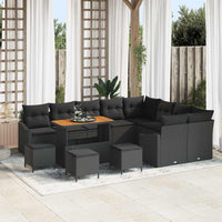 Set di Sofà da Giardino 13 Pezzi con Cuscini Nero Polyrattan Acacia 3364649