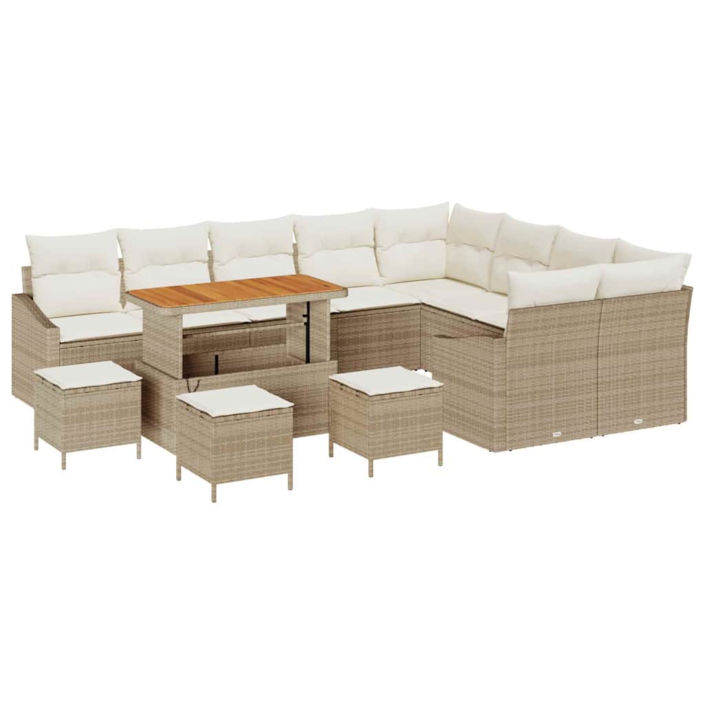 Set di divani da giardino 13 pezzi  con cuscini beige in rattan sintetico e acacia 3364651