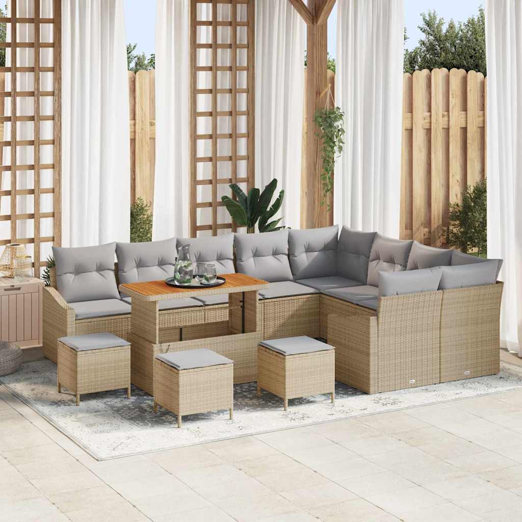Set giardino  13 pezzi con cuscini beige in polyrattan 3364652